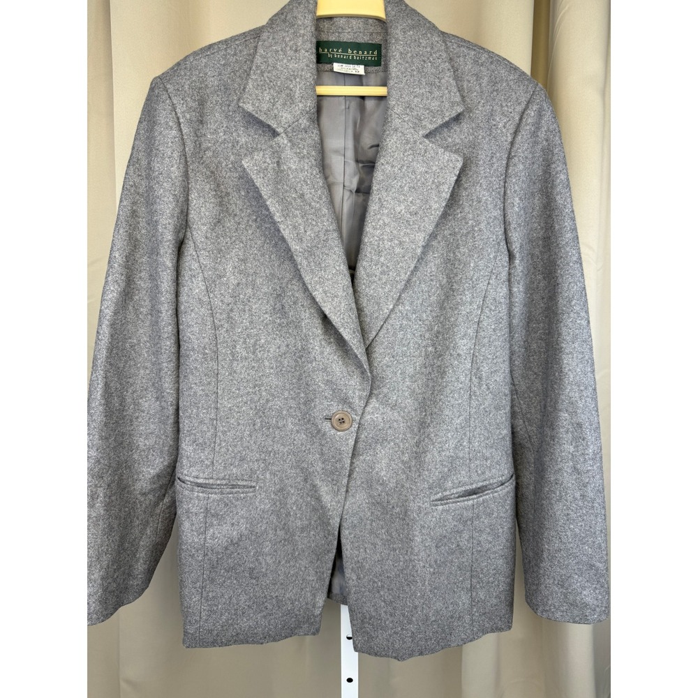 Vintage 90s Harvé Benard Gray Wool Blend Blazer‎ Jacket Size 12
